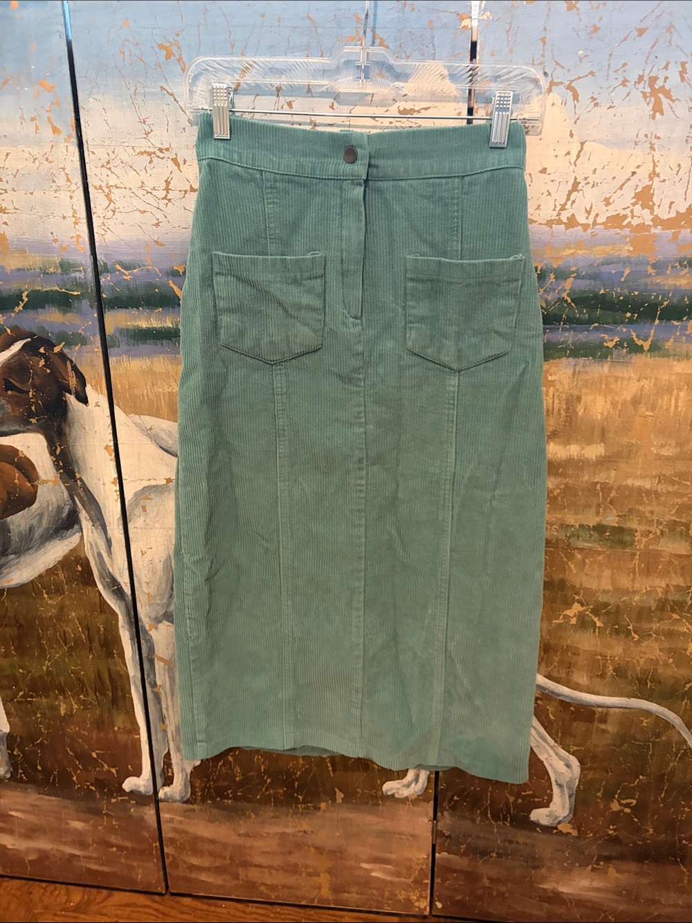 Corduroy Mid-Length Pencil Skirt in Sage Green
